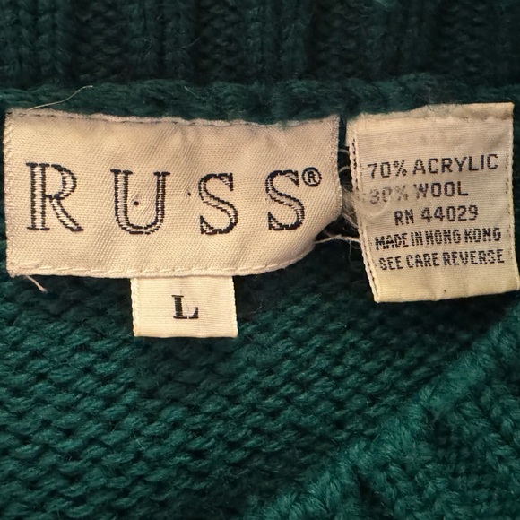 Dark Green Vintage Russ Art Deco Cardigan Sweater Women’s Large Floral Wool - Picture 6 of 7